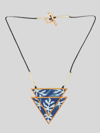 Indigo Repurposed Wood Frame Triangular Necklace Whe