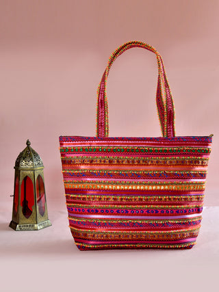 Upcycled Shopping Bag Pink Kaarigar Clinic