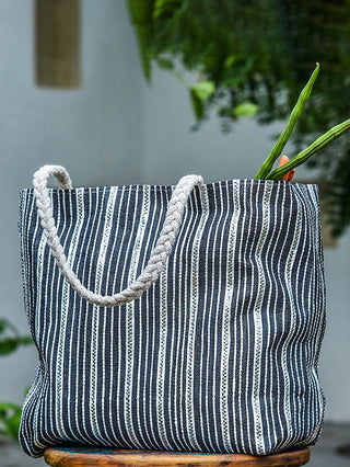 Upcycled Grocery Bag Black and White Kaarigar Clinic
