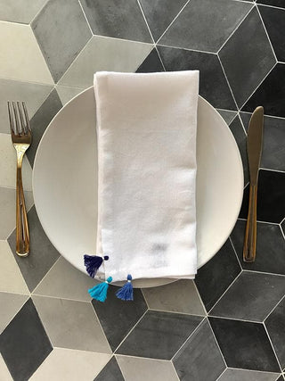Blue Tri-tassel Hand Towel by Kara Weaves sold by Flourish