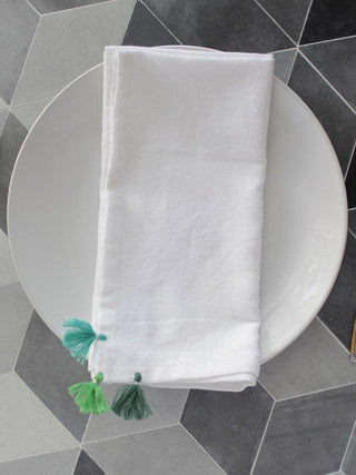 Green Tri-tassel Hand Towel by Kara Weaves sold by Flourish