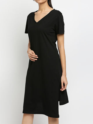 Knotted Dress Solid Black Effy