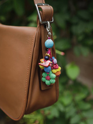 Handmade Crochet Boho Bag Charm Key Chain Multicolor Samoolam