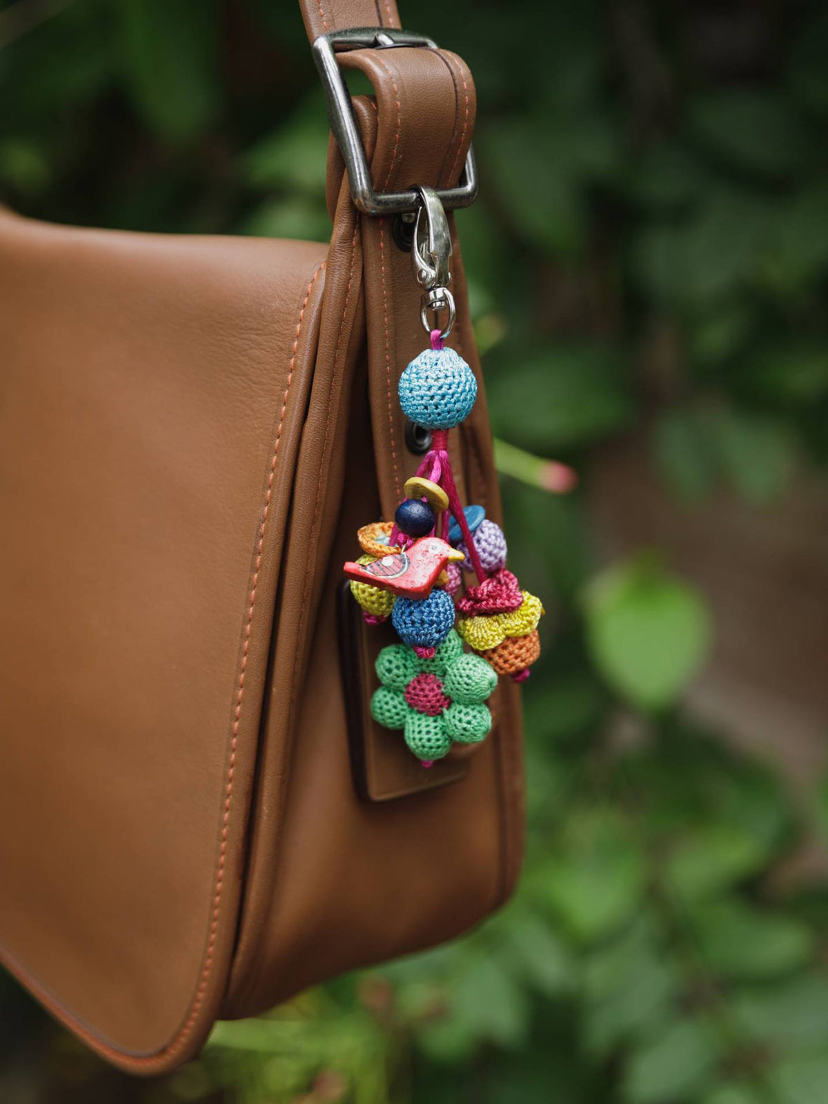 Handmade Crochet Boho Bag Charm Key Chain Multicolor