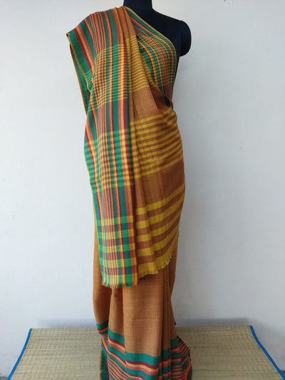 Hand-woven Woollen Saree Yellow Kilmora