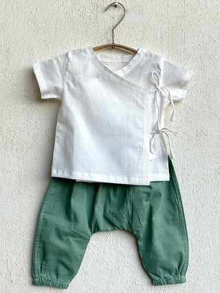  Essential White Angrakha Top & Mint Pants by Whitewater Kids sold by Flourish
