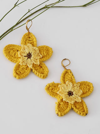 Yellow Crochet Daisy Earrings Ikriit'm
