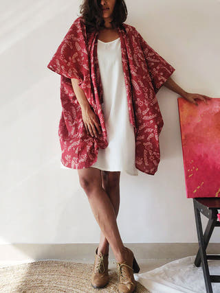 TROPICAL SUMMER Plum Kimono Jacket Maroon Why So Blue