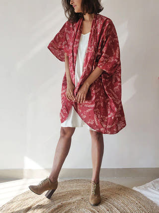 TROPICAL SUMMER Plum Kimono Jacket Maroon Why So Blue