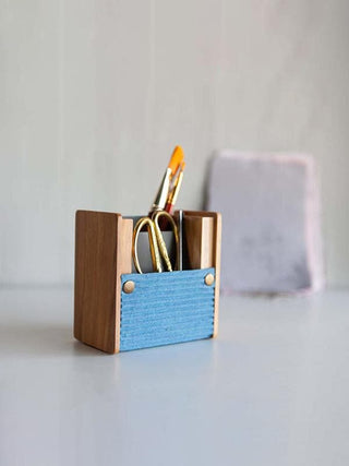 Changeable Sleeve Square Wooden Pen Stand Solid Blue and Green Lukka Chuppi