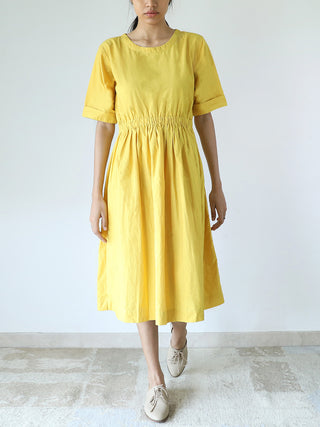 Elasticated Waist Dress Yellow Merakus