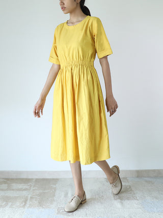 Elasticated Waist Dress Yellow Merakus