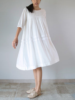 Pleated Yoke Dress White Merakus