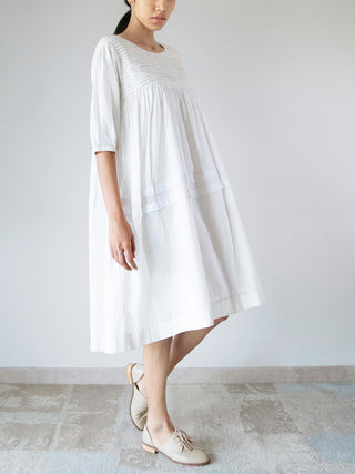 Pleated Yoke Dress White Merakus