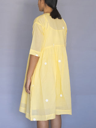 Polka Drop Shoulder Dress with Slip Yellow(Set of 2) Merakus