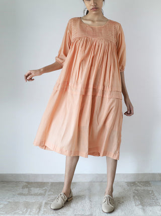 Pleated Yoke Dress Melon Merakus