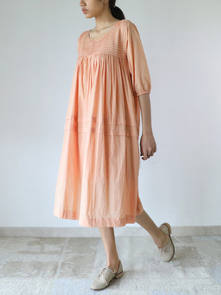 Pleated Yoke Dress Melon Merakus