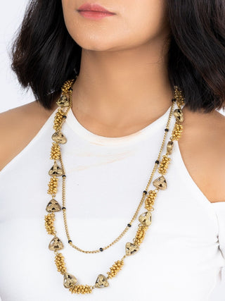 Miharu Dokra Golden Brass Bead Layer Necklace - Golden Miharu