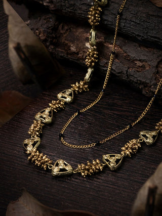Miharu Dokra Golden Brass Bead Layer Necklace - Golden Miharu