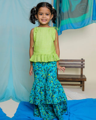 Nilmohar Sharara Set Blue & Green Miko Lolo