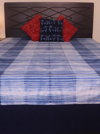 Cotton Shibori Bed Cover Irregular Lines Indigo Mura Collective