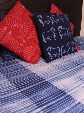 Cotton Shibori Bed Cover Irregular Lines Indigo Mura Collective
