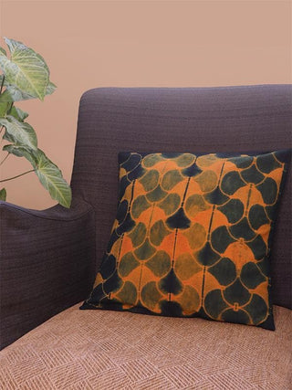 Shibori Cushion Cover Indigo and Orange Mura Collective