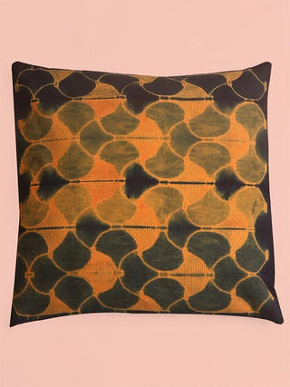 Shibori Cushion Cover Indigo and Orange Mura Collective