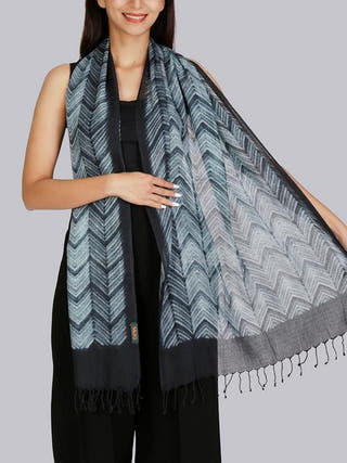 Cotton Shibori Stole Charcoal Mura Collective