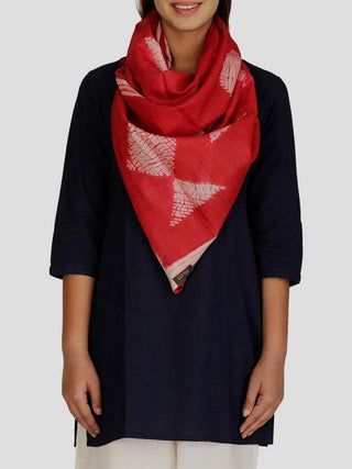  Tussar Silk Shibori Stole Red by Mura Collective sold by Flourish