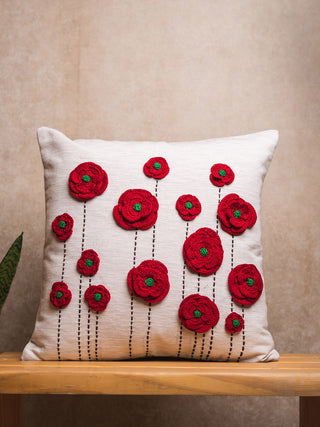 Red Layered Flowers Cushion Cover NandniStudio