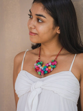 Handmade Crochet Guldasta Necklace Multicoloured Samoolam