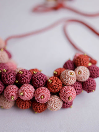 Handmade Crochet Guldasta Necklace Coral Samoolam