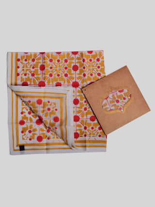 NAKSHA Hand Block Printed Pocket Square Yellow and Red Anantaya