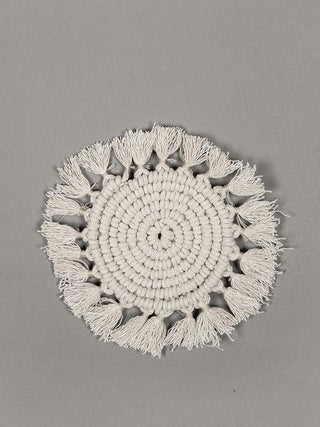 Spiral Fringe Hand-Knotted Coaster Set of 2 White One 'O' Eight Knots