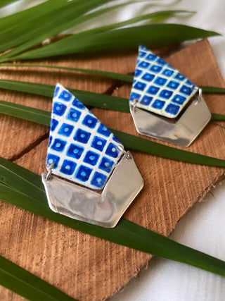 Neel, Chequered Hand Painted Earrings Oonth