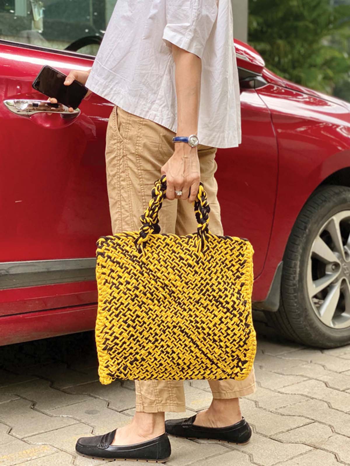 Hand Knitted Lunch Bag Yellow and Black