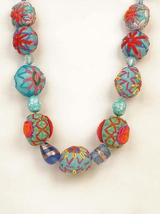  Hand Embroidered Bead Necklace Turquoise by Padukas Artisans sold by Flourish