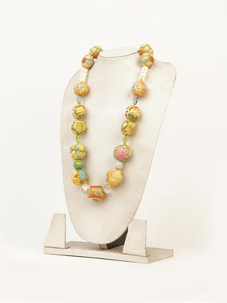 Hand Embroidered Bead Necklace Yellow Padukas Artisans