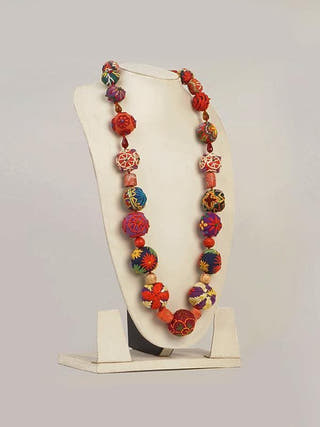 Hand Embroidered Bead Necklace Red Padukas Artisans