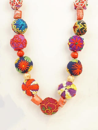 Hand Embroidered Bead Necklace Red Padukas Artisans