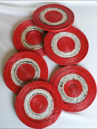 Round Natural Coasters Red and Natural Paperwings