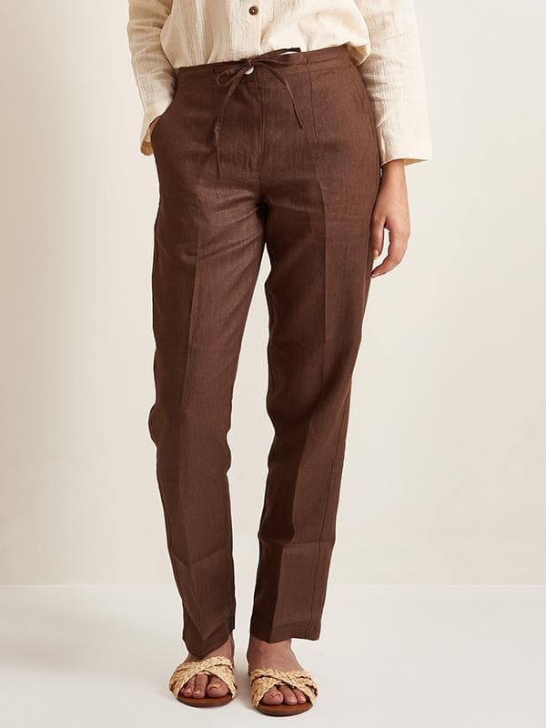 Velasca | Men's brown pleated linen pants, entirely made in Italy