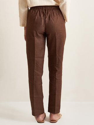  Straight Fit Linen Pant Brown by Patrah sold by Flourish