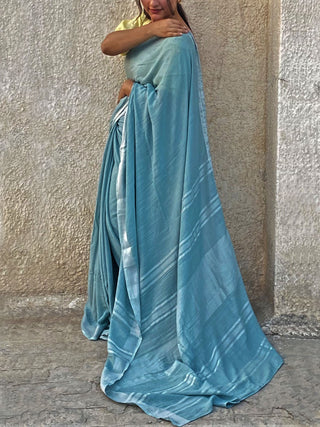 Blue handwoven zari linen saree Kasia