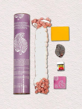 Handmade Wooden Leaf Design Block Print DIY Craft Kit Potli