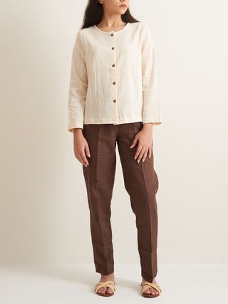 Collarless textured shirt-Off White Patrah