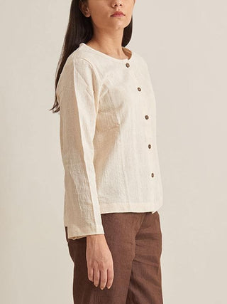  Collarless Textured Shirt off-White by Patrah sold by Flourish