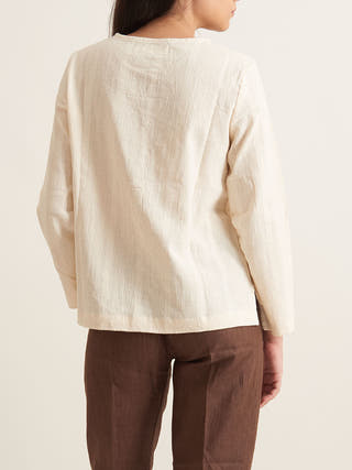 Collarless textured shirt-Off White Patrah