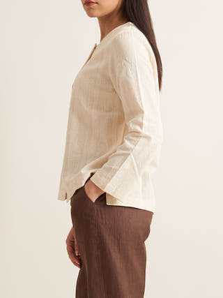 Collarless textured shirt-Off White Patrah